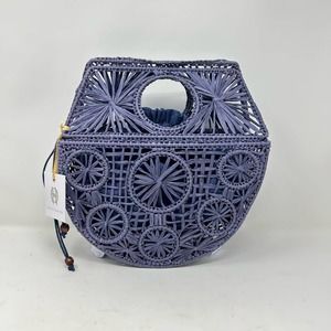 NEW House of Harlow Handwoven Hand Bag Purse Denim Purple Indigo